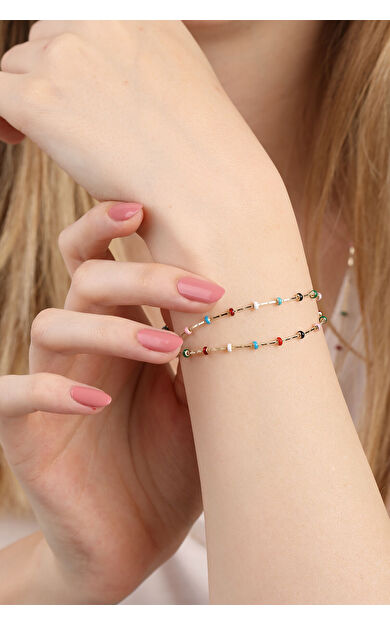 Kolyecik 14 Ayar Altin Renkli Mineli Bileklik