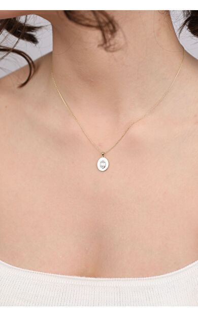 Kolyecik 14 Ayar Altın Aynalı Oval Kolye