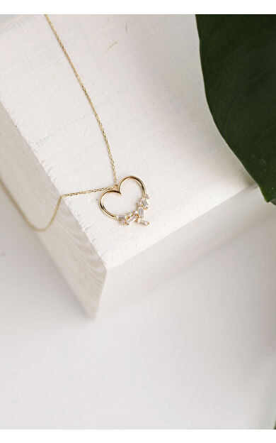 Kolyecik 14 Ayar Altın Baget Kalp Kolye