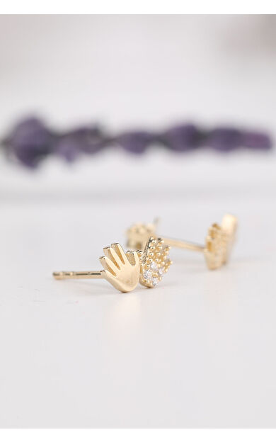 Kolyecik 14 Ayar Altın Bebek El İzi Küpe