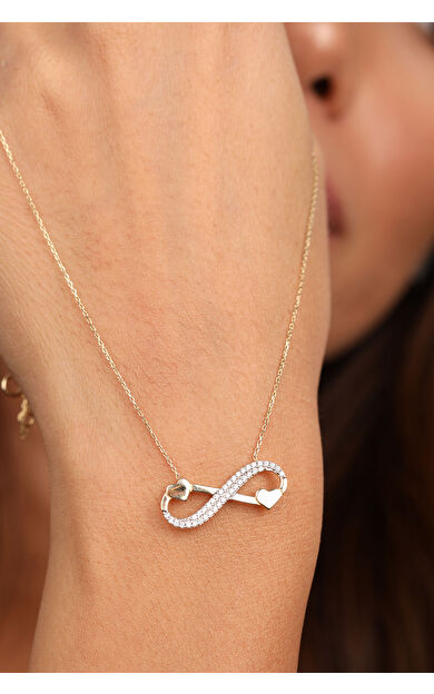Kolyecik 14 Ayar Altın Çift Kalpli Sonsuzluk Kolye
