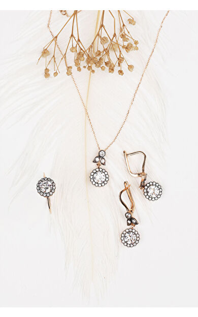 Kolyecik Altın Eskitme Montürlü Üçlü Takım