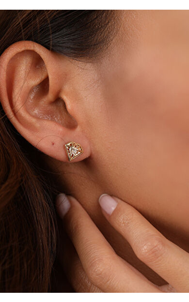 Kolyecik 14 Ayar Altın Geometrik Küpe