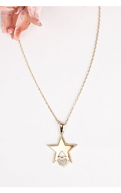Kolyecik 14 Ayar Altın Kalbimin Yıldızı Kolye