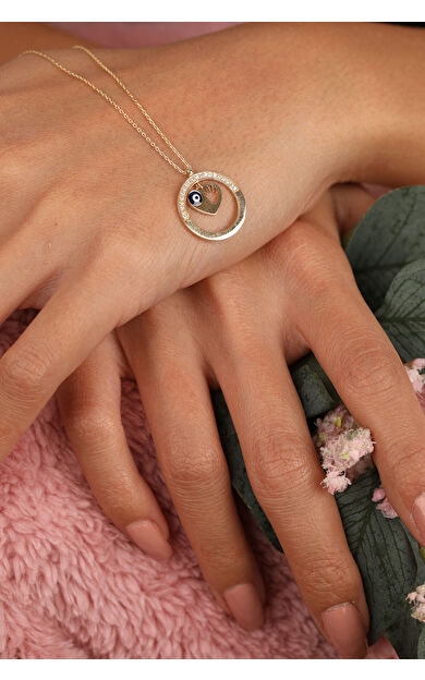 Kolyecik 14 Ayar Altın Kalpli Bebek El İzi Kolye