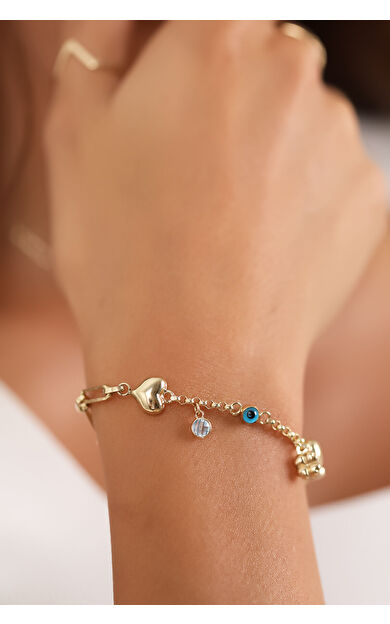 Kolyecik 14 Ayar Altın Kalpli Bileklik