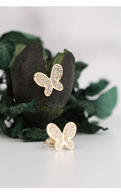 Kolyecik 14 Ayar Altın Kelebek Küpe