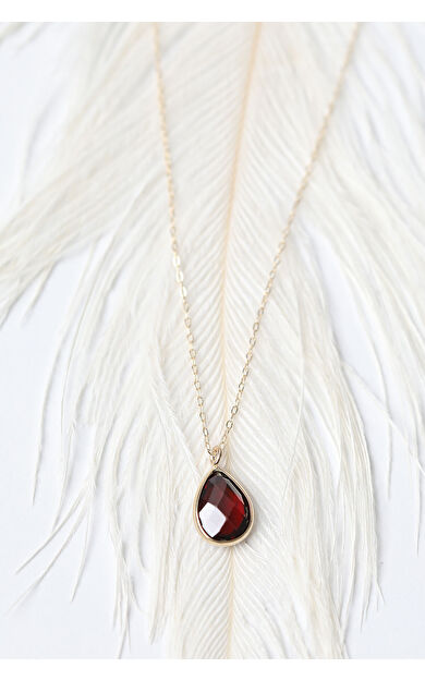 Kolyecik 14 Ayar Altın Kırmızı Damla Taş Kolye