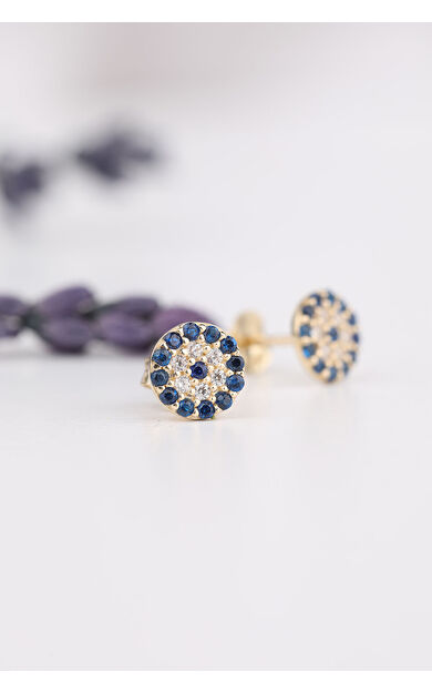 Kolyecik 14 Ayar Altın Nazar Boncuklu Küpe