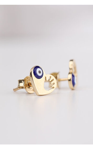 Kolyecik 14 Ayar Altın Nazarlı Bebek El İzi Küpe