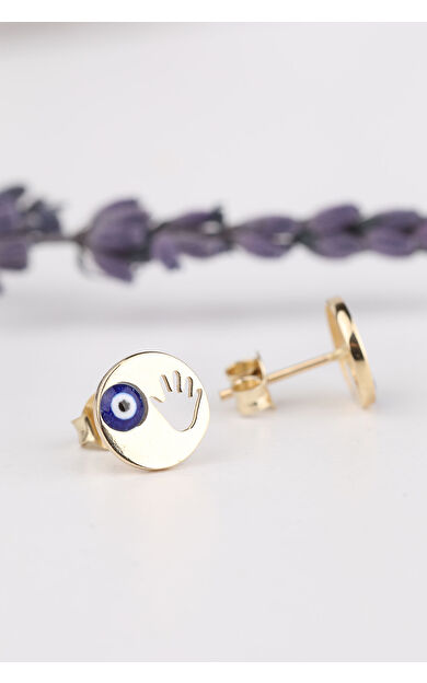 Kolyecik 14 Ayar Altın Nazarlı Bebek El İzi Küpe