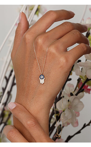 Kolyecik 14 Ayar Altın Nazarlı Fatmaeli Kolye