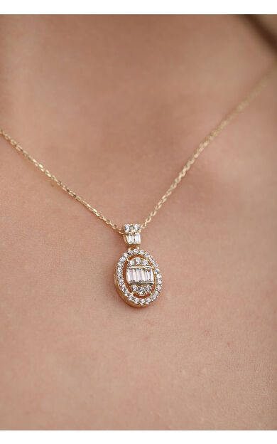 Kolyecik 14 Ayar Altın Oval Fantezi Baget Kolye