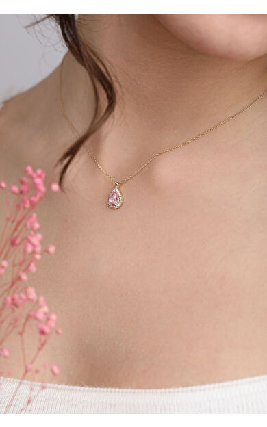 Kolyecik 14 Ayar Altın Şampanya Damla Taş Kolye