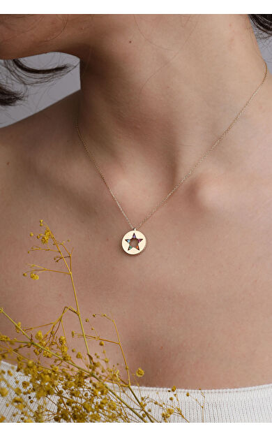 Kolyecik 14 Ayar Altın Renkli Taşlı Yıldız Kolye