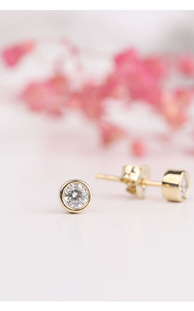 Kolyecik 14 Ayar Altın Sıvama Tektaş Küpe