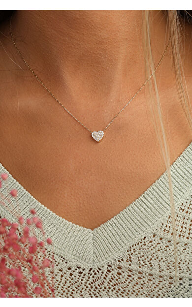 Kolyecik 14 Ayar Altın Tasli Kalp Kolye