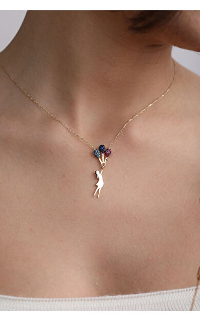 Kolyecik 14 Ayar Altın Renkli Balon Kız