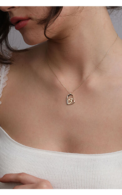 Kolyecik 14 Ayar Altın Yarı Taşlı Kalp Anne Çocuk