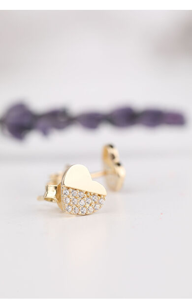 Kolyecik 14 Ayar Altın Yarı Taşlı Kalp Küpe
