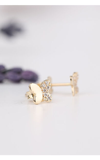 Kolyecik 14 Ayar Altın Yarı Taşlı Kelebek Küpe