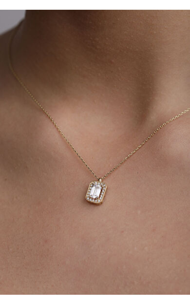 Kolyecik 14 Ayar Altın Zirkon Taşlı Baget Kolye