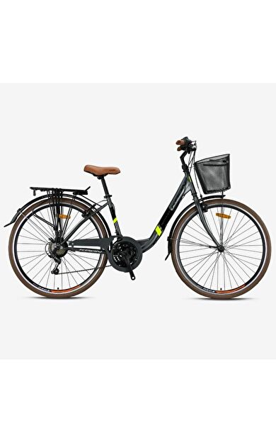 Kron Tetra 3.0 26" Jant Sepetli Şehir Bisikleti 15' Kadro 21 Vites V-Fren Mat Füme Siyah Neon Sarı