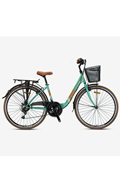 Kron Tetra 3.0 26" Jant Sepetli Şehir Bisikleti 15' Kadro 21 Vites V-fren Mint Yeşili Kahverengi