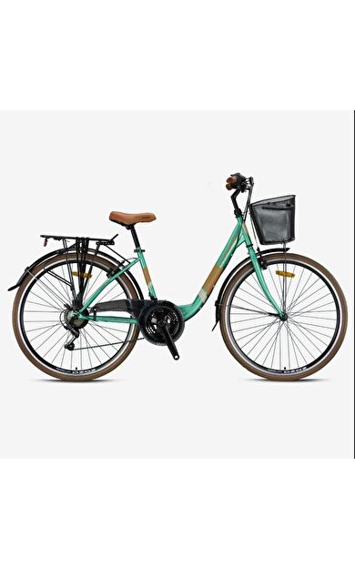 Kron Tetra 3.0 28" Jant Sepetli Şehir Bisikleti 15' Kadro 21 Vites V-fren Mint Yeşili Kahverengi Bej