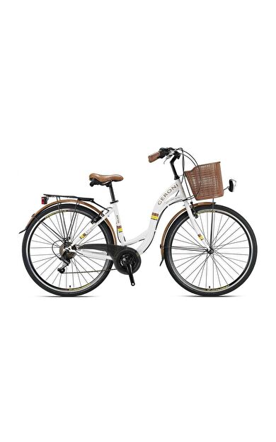 Kron Geroni Sirio 28" Jant Çamurluklu Sepetli Şehir Bisikleti Beyaz Kahve