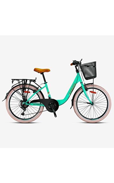 Kron Tetra 3.0 24" Jant V-fren 15 Kadro 21 Vites Sepetli Şehir Bisikleti Mint Yeşili Kahve