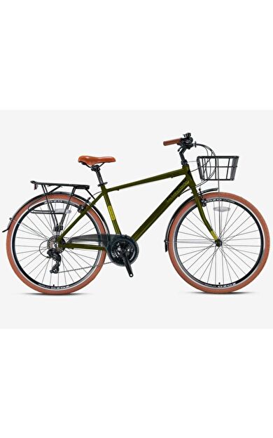 Kron CX 100 28" Jant 18 Kadro Şehir Bisikleti 21 Vites V-Fren Sepetli Haki Siyah Sarı