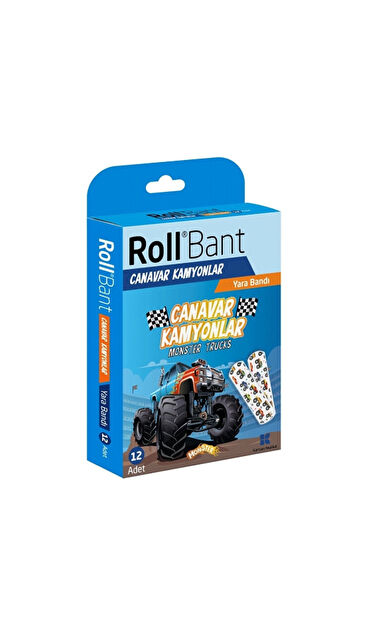Roll Bant Canavar Kamyonlar Figürlü Yara Bandı 12 Adet