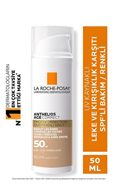 La Roche Posay Anthelios Age Correct SPF50+ Renkli Kapatıcı Özelliğe Sahip Yüz Güneş Kremi 50 ml