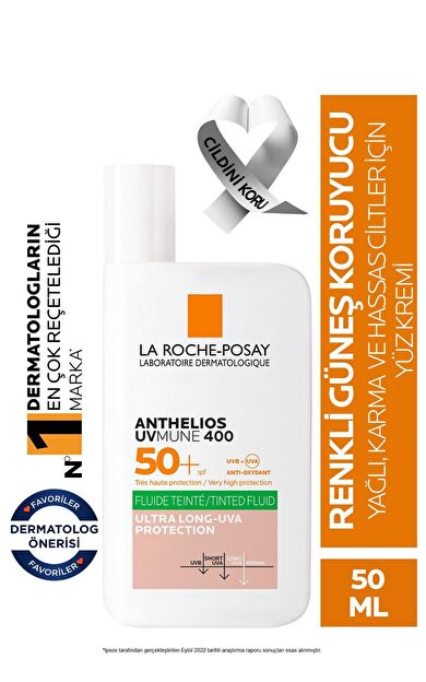 La Roche Posay Anthelios Oil Control Fluid SPF+50 Yağlı Ciltler için Akışkan Renkli Yüz Güneş Kremi