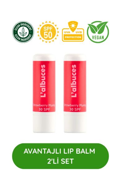 L'albuces 30 SPF Strawberry Plump Lip Balm 2’li Set – Dolgun Dudak &amp; Koruma 