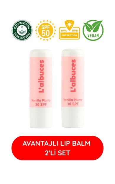 L'albuces 30 SPF Vanilla Plump Lip Balm 2’li Set – Dolgun Dudak &amp; Koruma 