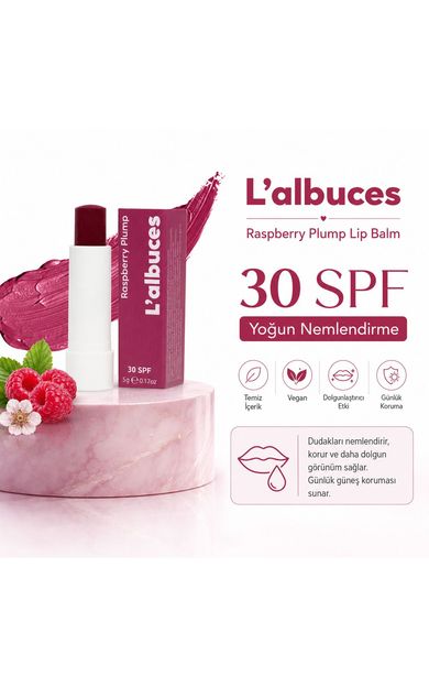 L'albuces Raspberry 30 SPF Plump Lip Balm-Dolgunlaştırıcı Dudak Nemlendiricisi 