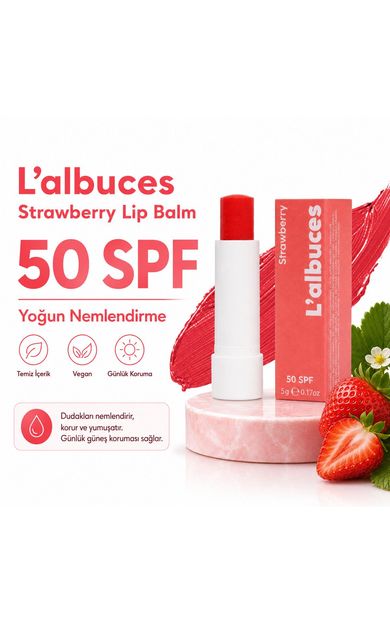 L'albuces 50 SPF Strawberry Lip Balm – Nemlendirici ve Güneş Koruyucu Dudak Bakımı 