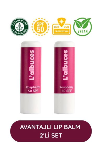 L'albuces 50 SPF Raspberry Lip Balm 2’li Set – Yüksek Güneş Koruması &amp; Nem 