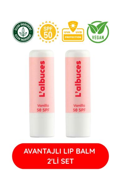 L'albuces 50 SPF Vanilla Lip Balm 2’li Set – Yüksek Güneş Koruması &amp; Nem 