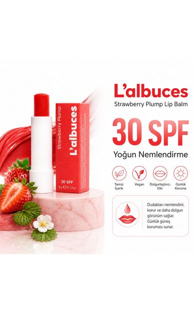 L'albuces 30 SPF Strawberry Plump Lip Balm – Dolgun Dudak ve Güneş Koruması 