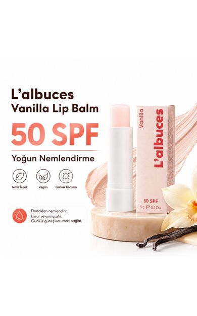 L'albuces 50 SPF Vanilla Lip Balm – Nemlendirici ve Güneş Koruyucu Dudak Bakımı 