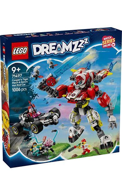 LEGO Dreamzzz 71497 Cooper's Tiger Mech & Zero's Hot Rod Car