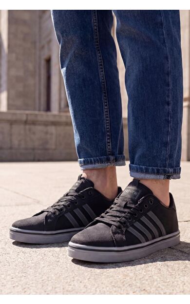 Letoon Günlük Bağcıklı Unisex Keten Sneaker Drg017 - Si̇yah