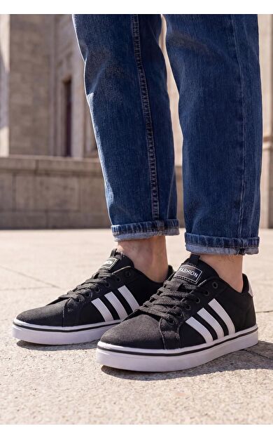 Letoon Günlük Bağcıklı Unisex Keten Sneaker Drg017 - Si̇yah Beyaz