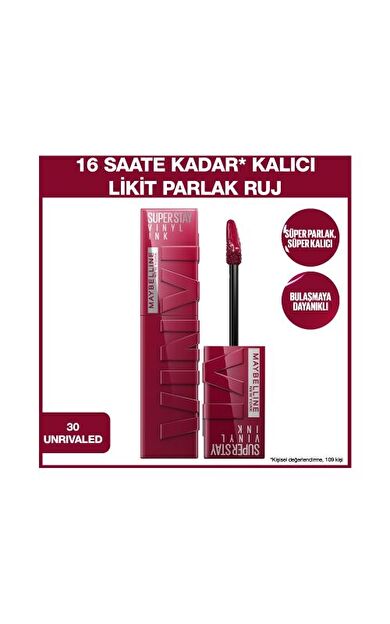 Maybelline New York Super Stay Vinyl Ink Uzun Süre Kalıcı Likit Parlak Ruj 30 Unrivaled