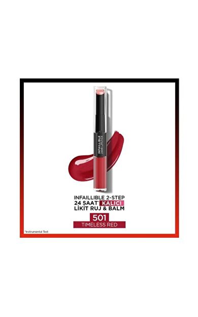 L'Oréal Paris Infaillible 2-Step 24 Saat Kalıcı Likit Ruj &amp; Balm - 501 Timeless Red