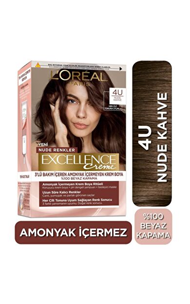 L’Oréal Paris Excellence Creme Nude Renkler Saç Boyası – 4U Nude Kahve