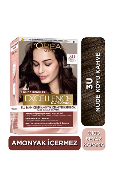 L’Oréal Paris Excellence Creme Nude Renkler Saç Boyası – 3U Nude Koyu Kahve